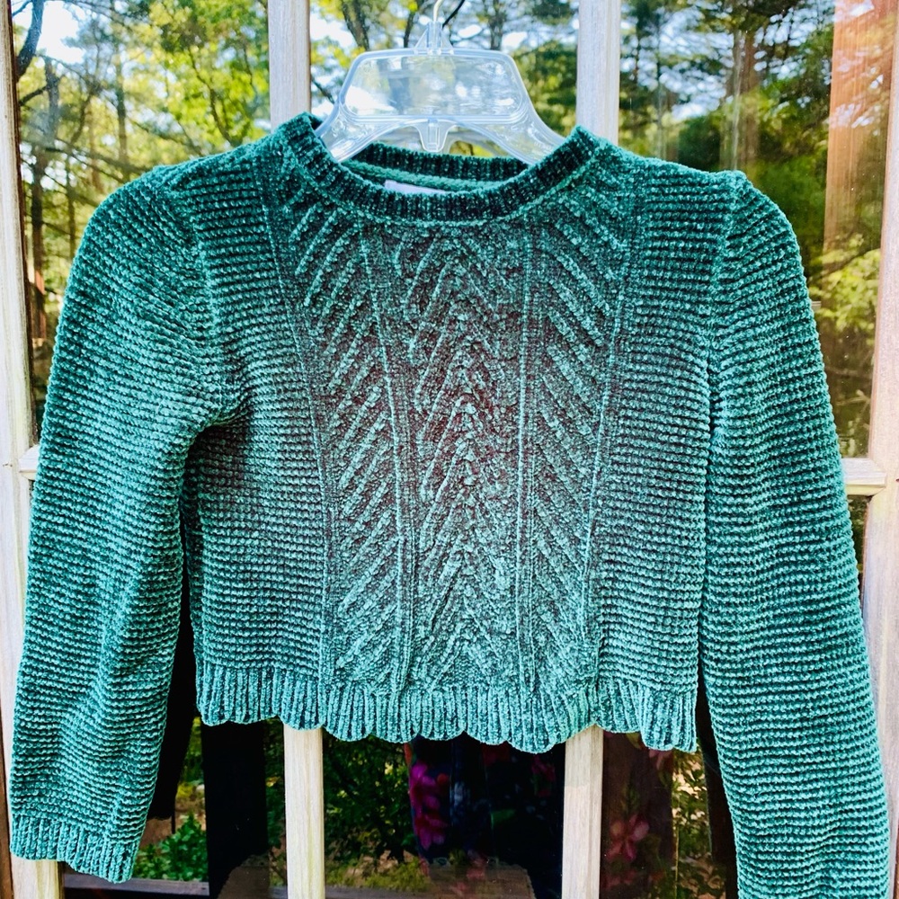 Tommy Bahamas dark green cable knit sweater soft cropped stretch NWOT gi…